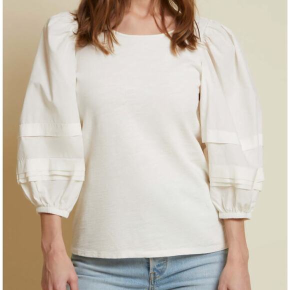 Nation LTD Gracie Pintuck 3/4 Balloon Sleeve Off White Top Med Boho Beach - Picture 1 of 10
